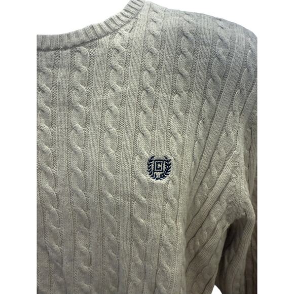 VTG 90s Chaps Ralph Mens Lauren Medium Cream Cable Knit Sweater Preppy tennis - Picture 2 of 4
